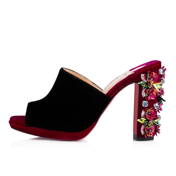 Christian Louboutin Donaflor 100 Black Velvet Figue Sandal Mule Heel Pump 36 - Picture 3 of 12